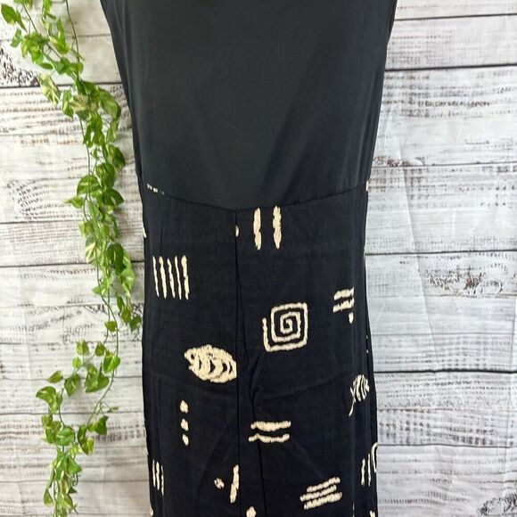 Molly Malloy Dress size 8 Petite Black Tan Fish Aztec Midi Artsy Teacher School - Picture 16 of 16